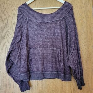 We The Free oversized off the shoulder v-back batwing waffle knit sweater S